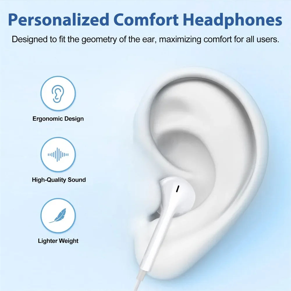 Original Headphones For Apple iPhone 15 14 11 12 13 Pro Max Earphones XR X XS 8 Plus Bluetooth Wired Earbuds Headset Accessories