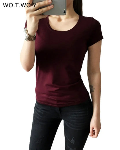 High Quality 21 Candy Color Cotton Basic T-shirt Women Casual O-neck Female T Shirt For Women Short Sleeve Female Tops 001