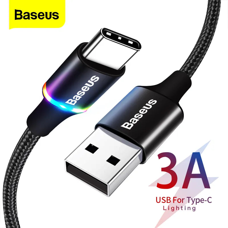 Baseus USB Type C Cable 3A Fast Charging Cord USB-C Charger Wire Mobile Phone USBC Type-C Cable For Samsung Xiaomi Redmi Huawei
