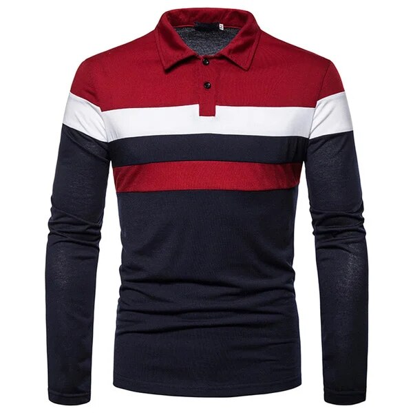 Men's Long Sleeve Contrasting Colors Polo T-shirt Casual Polo Shirts