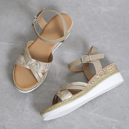 Ankle Buckle Women's Wedge Sandals 2023 Summer Plus Size Platform Sandles Women Casual Non Slip Beach Sandalias Female