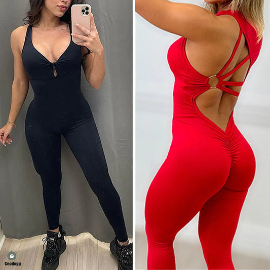 2023 Thick Pad Jumpsuit Sport Women Yoga Set Bodysuit For Fitness Wear Gym Sportswear High Elastic Workout Running Clothes