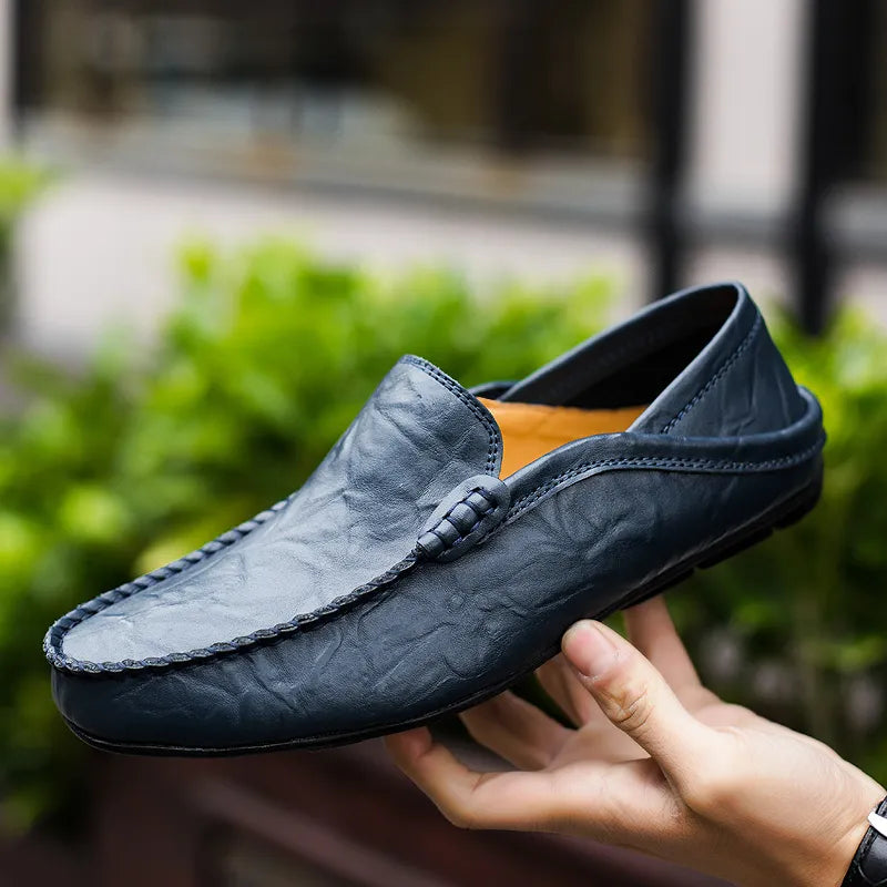 Italian Mens Shoes Casual Luxury Brand Summer Men Loafers Genuine Leather Moccasins Light Breathable Slip on Boat Shoes JKPUDUN