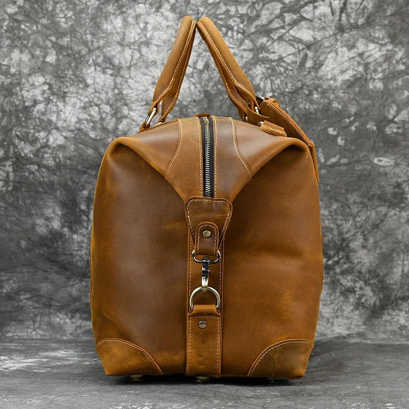 Luufan Crazy Horse Genuine Leather Men Travel Bag Real Leather Travel Duffel Vintage Big Weekend Bag Male Luuage Handbag Duffle