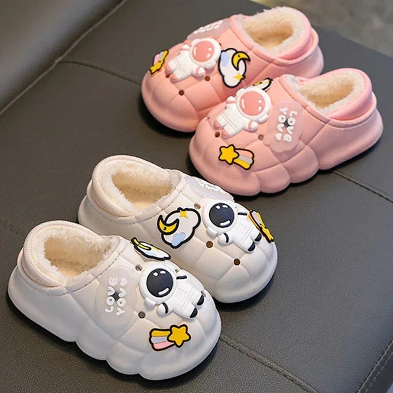 New Winter Child Cotton Slippers Boys Girls Non-slip Warm Cartoon Shoes Kids Home Wrap Root Heel Slipper Baby Outdoor Plush Shoe