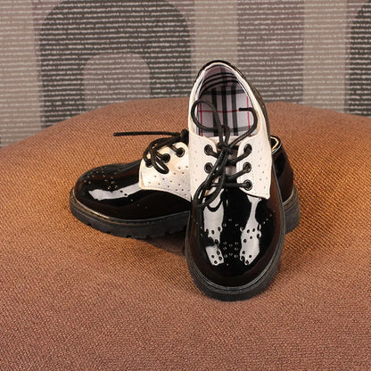 New Children Leather Shoes Children's Shoes Lace Up Fashion Girls' Patent Leather Single Leather Shoes Boys' Leather Shoes Kids