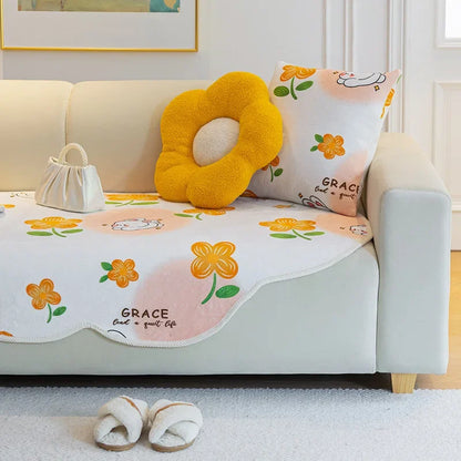 Cartoon Rabbit Sofa Cover Milk Velvet Sofa Mat Sofa Slipcovers Fun Fuzzy Pet Couch Cover Sofa Towel for Living Room Home Decor