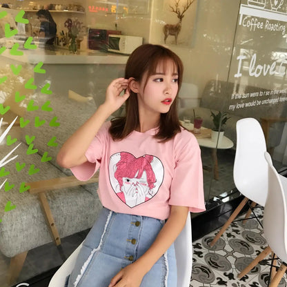 2023 Summer New Fashion Cute Character Printed All Match Cotton Short Sleeve Female T-shirts