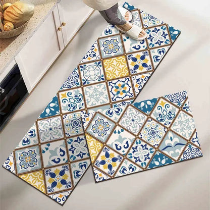 PVC Kitchen Mat Non-slip Washable Kitchen Long Rugs Waterproof Dirt Resistant Carpet PU Leather Wiped Balcony Floor Door Mat
