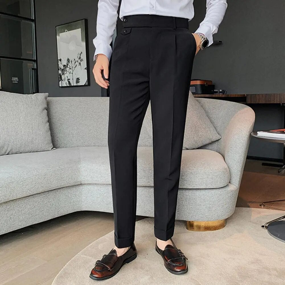 Trendy Business Pants Formal Dress Trousers Solid Color Slim-fitting Buttons Suit Trousers  Dressing