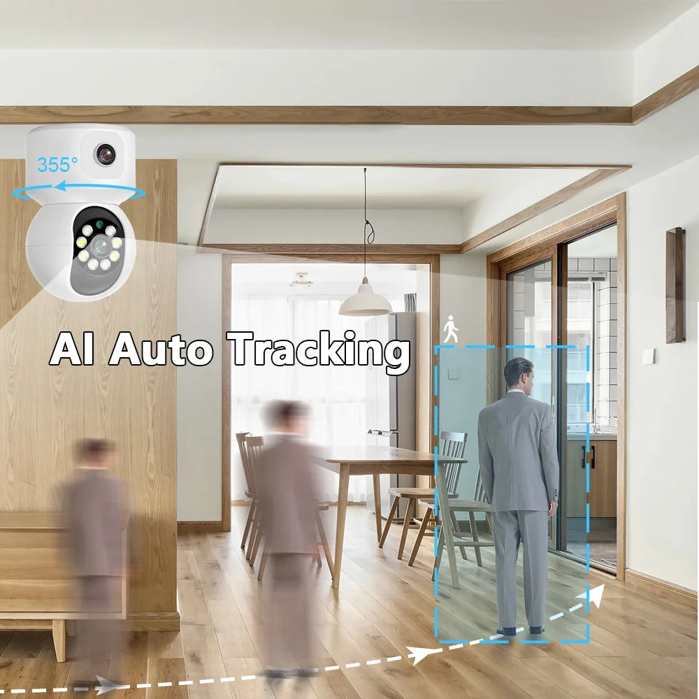 Mccpuo 4K 8MP Dual Lens WIFI PTZ Camera Dual Screen Baby Monitor AI Human Auto Tracking Indoor Home Security CCTV iCsee Alexa