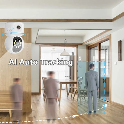 Mccpuo 4K 8MP Dual Lens WIFI PTZ Camera Dual Screen Baby Monitor AI Human Auto Tracking Indoor Home Security CCTV iCsee Alexa