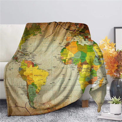 3D World Map Theme Flannel Throw Blankets for Sofa Winter Warm Bedroom Decor Blanket on The Bed Soft Kids Adults Travel Gifts