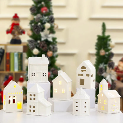 White Xmas Ornaments LED Lights Festival Decorations Ceramic Home Decor Cone House Christmas Light