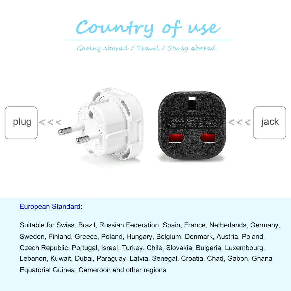 1pcs UK to EU Socket Adapter 220V Euro Travel Plug Converter AC Wall Charger Power Adapter UK British Adapter Electrical Outlets