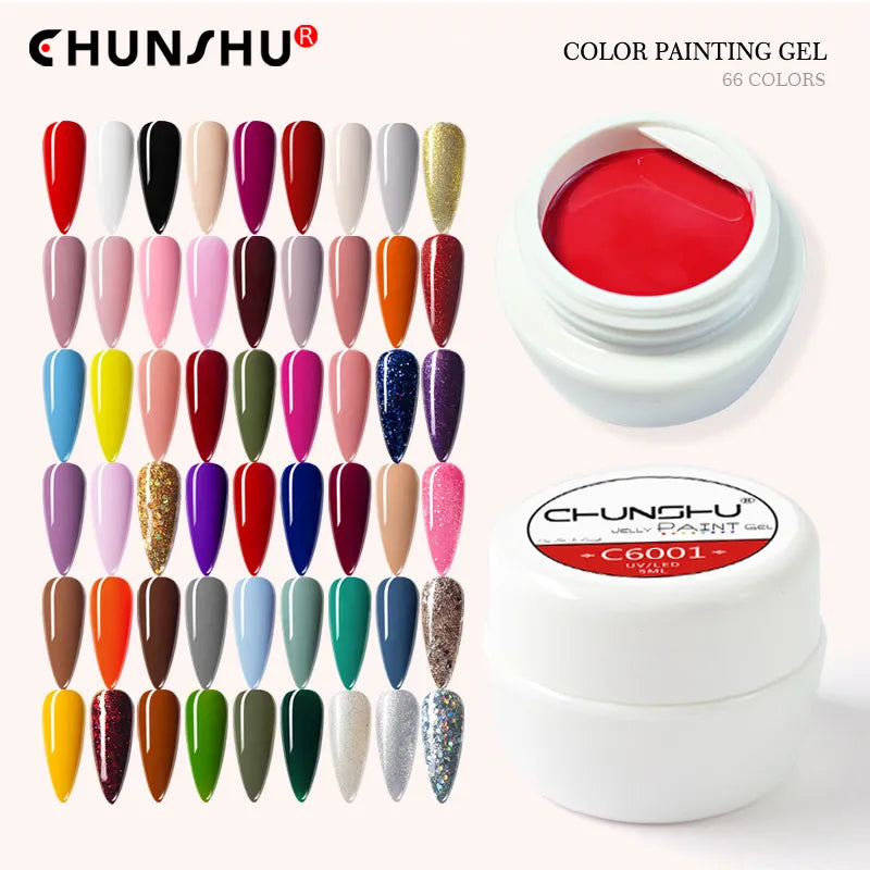 CHUNSHU Painting Gel Nail Art 5ml Solid Color UV Gel 66 Pure Colors Professional Nail Paint Gels Lacquer DIY Manicure Varnishes