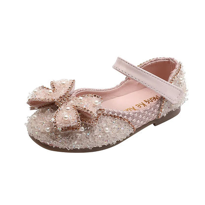 Little Girls Shoes Bow Princess Toddler Shoes Sequin Rhinestone Children Dance Shoes Flats Kids Shoes Weeding Party Girl Shoes