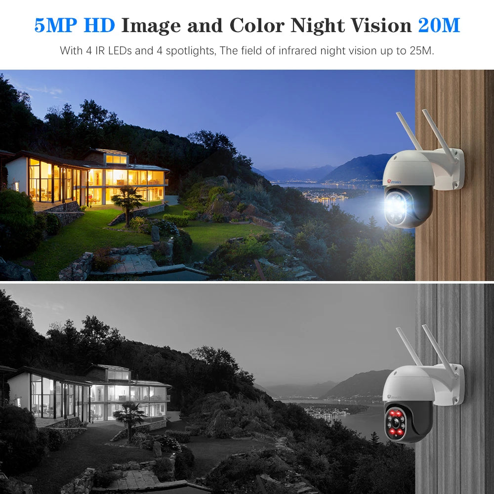 Ctronics 5MP WiFi Camera Outdoor PTZ 360 Security IP Camera Human Detection Auto Tracking CCTV 4MP 1080P Night Vision 2-way Talk