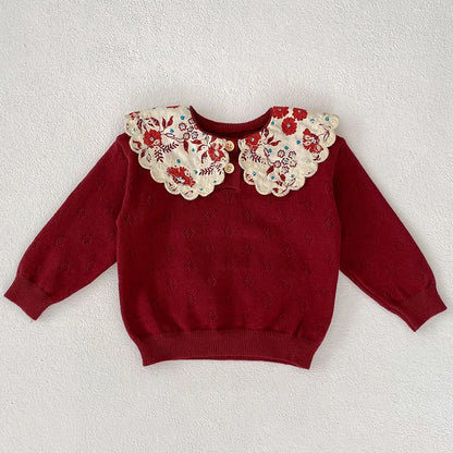 Autumn Newborn Sweaters Kids Knit Wear Kids Knitting Pullovers Tops Large Floral Collar Baby Girl Sweaters Kids Sweaters Cotton