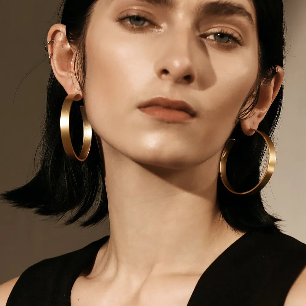 Enfashion Vintage Big Hoop Earrings Matte Gold color Earings Stainless Steel Circle Earrings For Women Jewelry Wholesale 171026