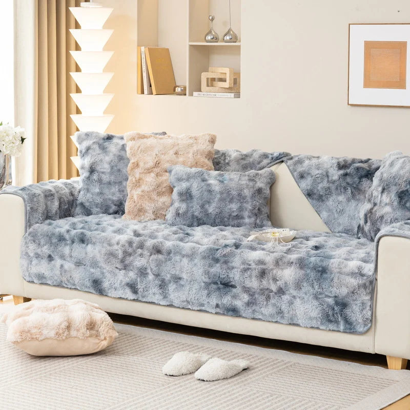 Thicken Rabbit Plush Sofa Towel Warm Winter Corner Sofa Cover Non-slip Couch Slipcovers Sofas Towel for Living Room Modern Decor