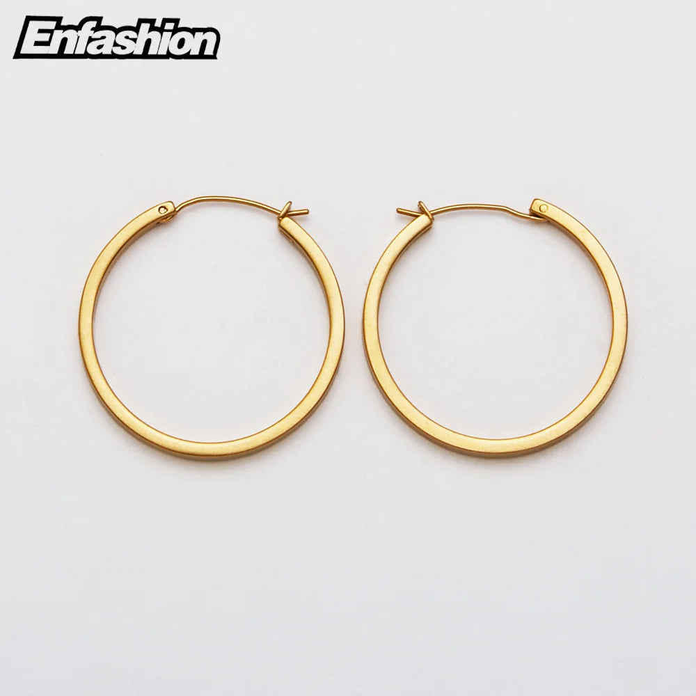 Enfashion Vintage Circle Large Hoop Earrings Matte Gold color Earings Stainless Steel Big Hoops Earrings For Women Jewelry