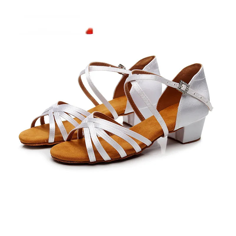 Sapatos De Danca Girl Dance Shoe Summer Kid High Heel Sandal Latin DanceShoe Soft Soled Square Dance Shoe Practice Dancing Shoe