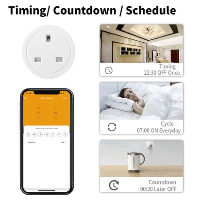 Tuya 20A Zigbee Smart Plug UK Socket Power Strip Mini Home Wireless Outlet with Energy Monitor Compatible with Alexa Google Home