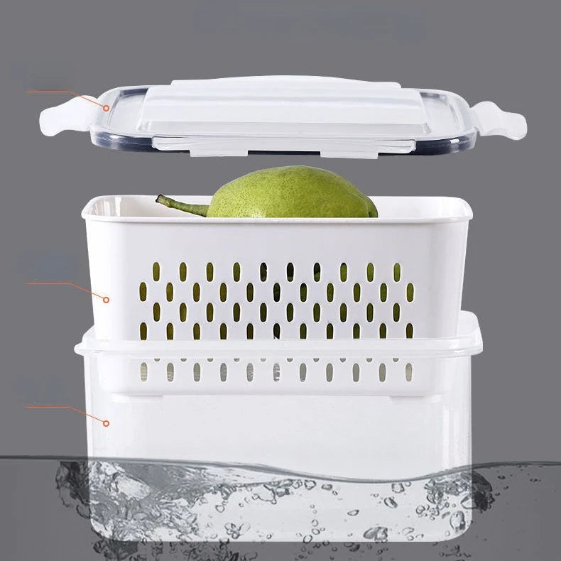 3pcs Fridge Organizer Containers Fresh Vegetable Fruit Drain Basket Refrigerator Storage Box With Lid Kitchen Tools Accessories
