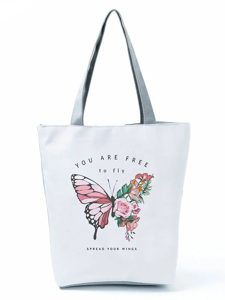 Simple Style Bee Butterfly Printed Shoulder Bag Female Beautiful Travel Shipping Tote Bag Portable Lunch Box Bento Outdoor Packs