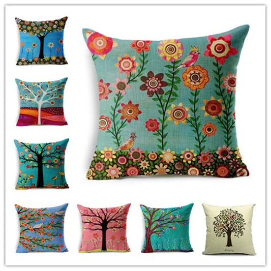 45x45cm cozy couch Cushion colorful Trees Printed home sofa pillow Bed Home Decorative Pillow square plain Fundas Para Almofadas